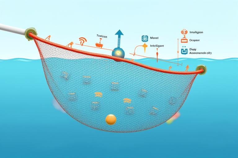A diagram illustrating a fishing net with integrated smart sensors